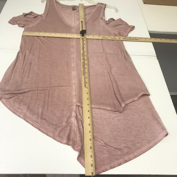 XCVI Tunic Top Womens Large Pink Cold Shoulder Short Sleeve Asymmetric Hem - Picture 7 of 9